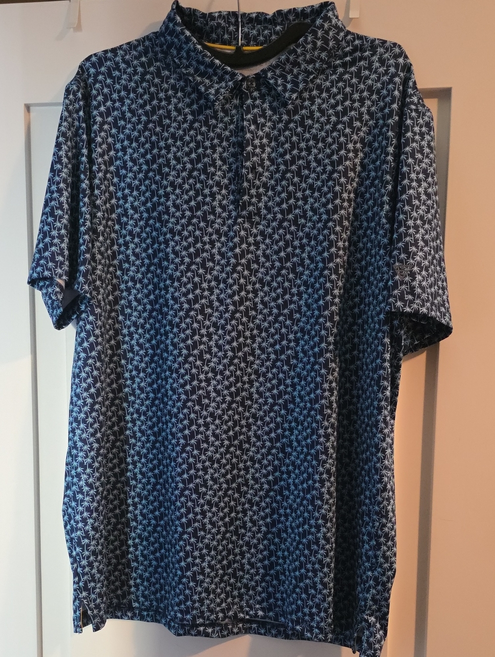 Men's Navy Short-Sleeve Polo with Palm Print